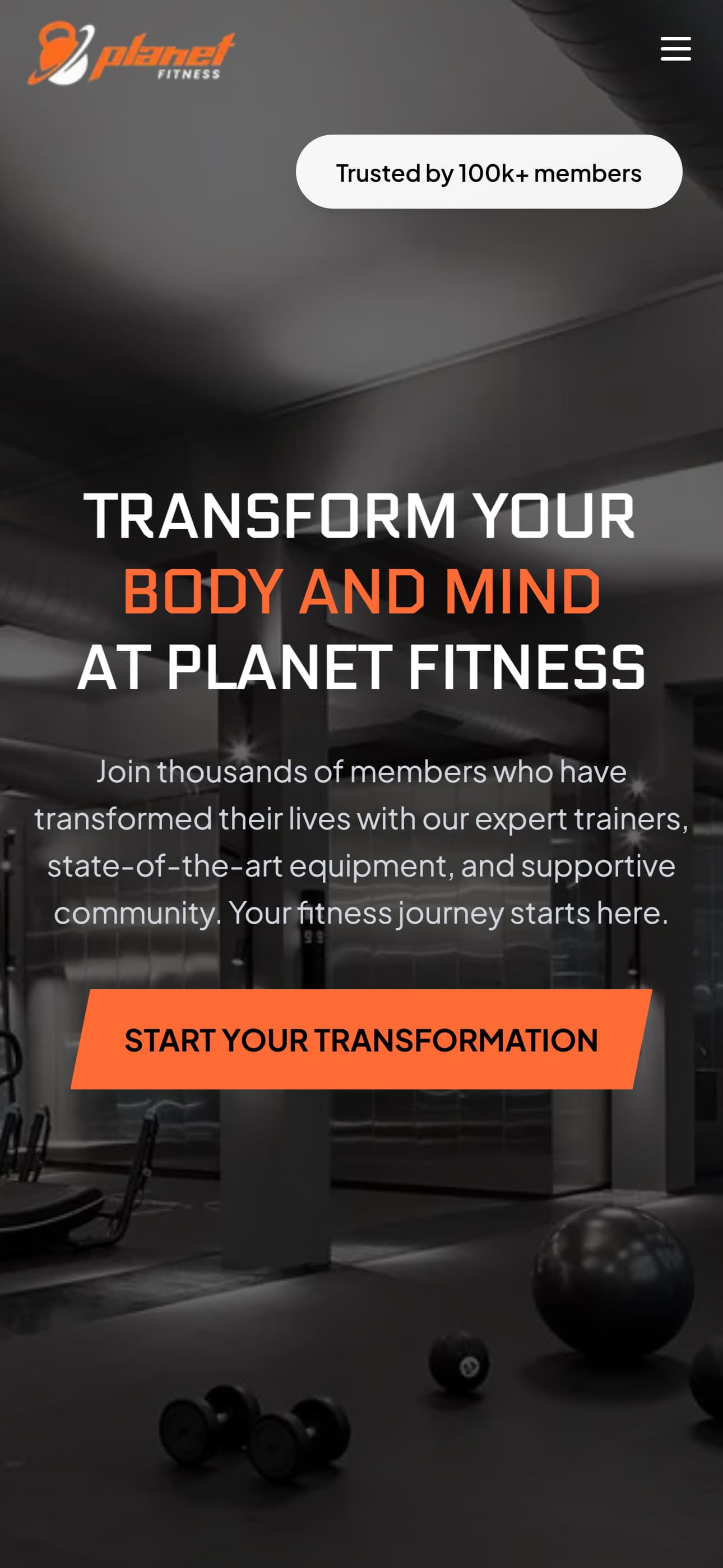 Fast-loading Static Site for Planet Fitness Gym Franchise using Next.js and Tailwind CSS - Mobile View